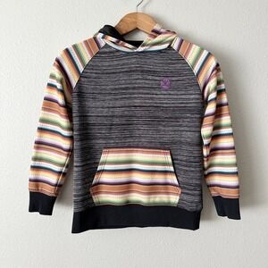 Hooey Serape Striped Raglan Pullover Gray Hoodie Youth Girls Size Large